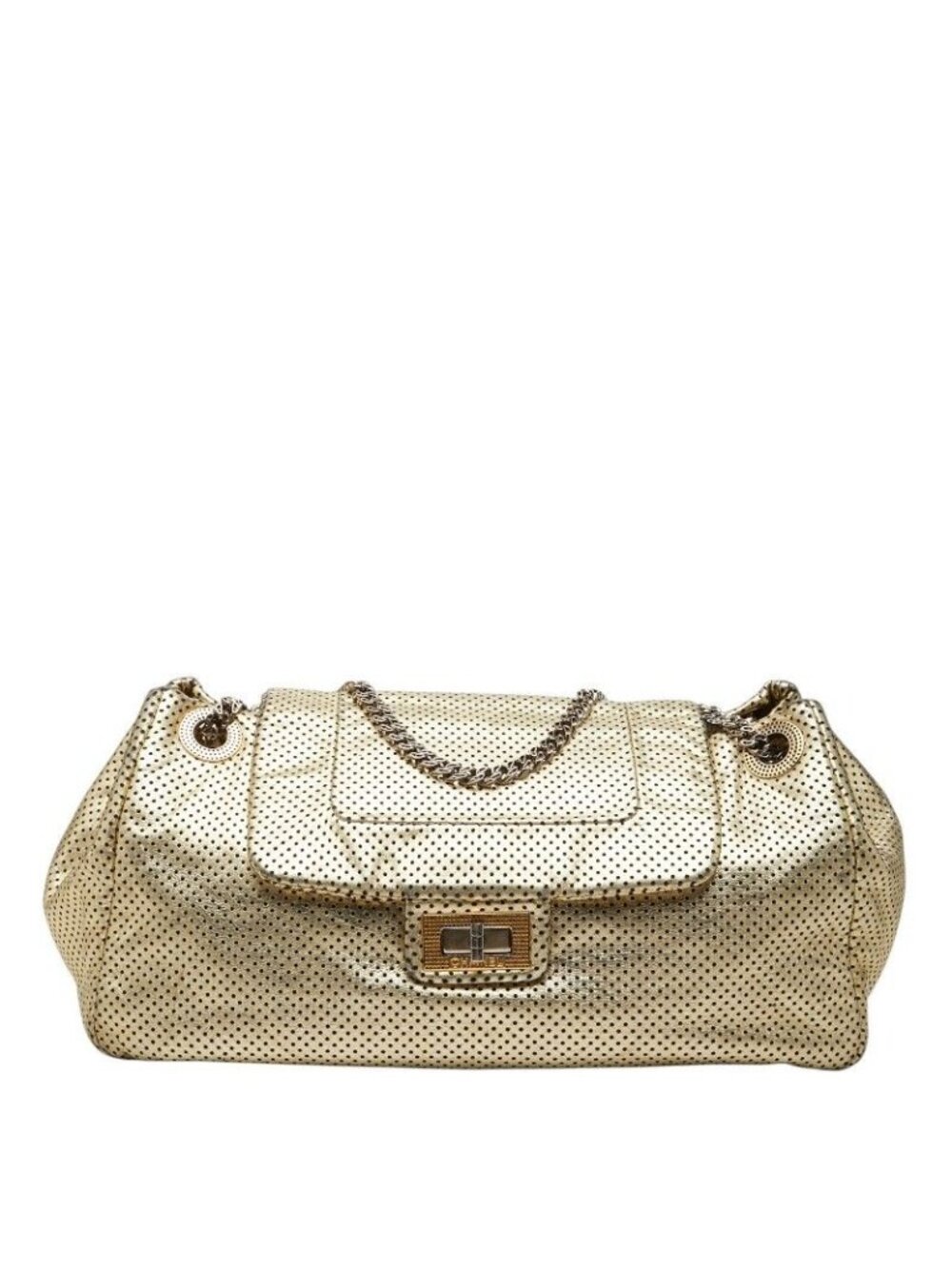 Chanel 2.55 Accordion Chain Shoulder Bag Perforated Gold Leather